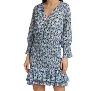 Veronica Beard Darrah Dress Smocked Blue Floral Sz 14